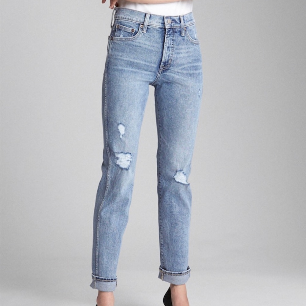 Gap High Rise slim straight denim destruction